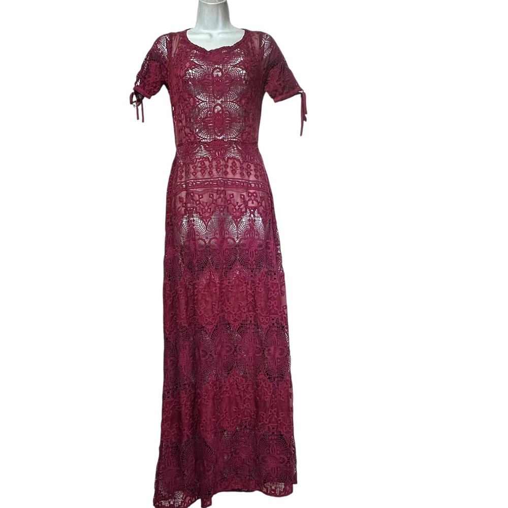 For Love & Lemons Red Lace Maxi Dress Long Backless Swim Party Travel No Slip XS